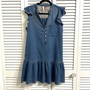 NWT PILCRO Anthropology Flounced Tunic Chambray Dress Mini Denim Ruffle $138 XS
